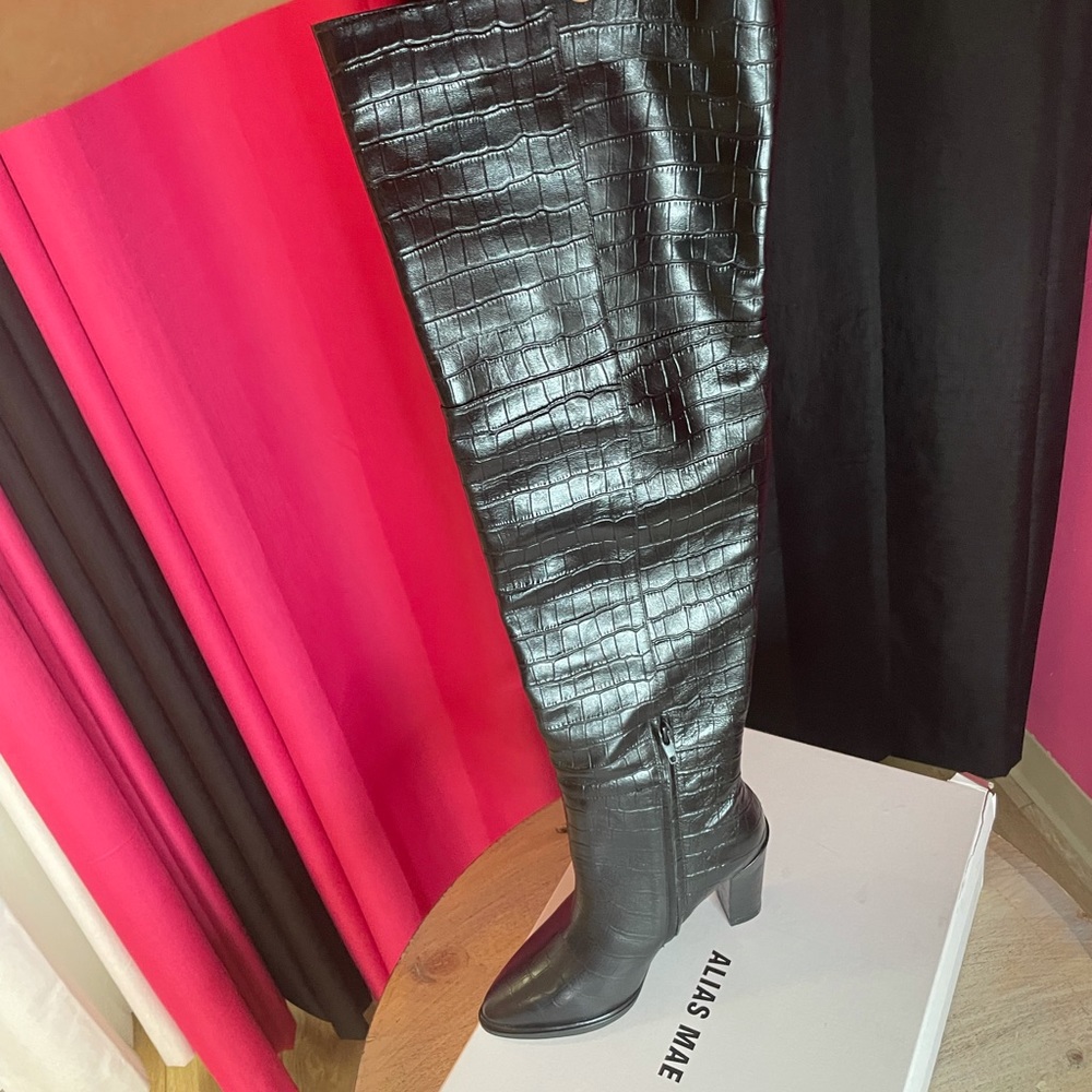 Black Croc High Heel Boots